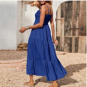 JOIE Women's M Blue Lace Adjustable Strap Tiered Back Zip Summer Maxi Dress